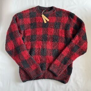 SKIMS Unisex Cozy Knit Pullover in Brick Buffalo Check Size L/XL